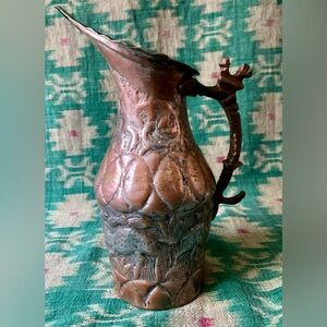 Antique Hand-Forged Engraved Metal Jug Pitcher w/ Deer Motif – Qajar Style